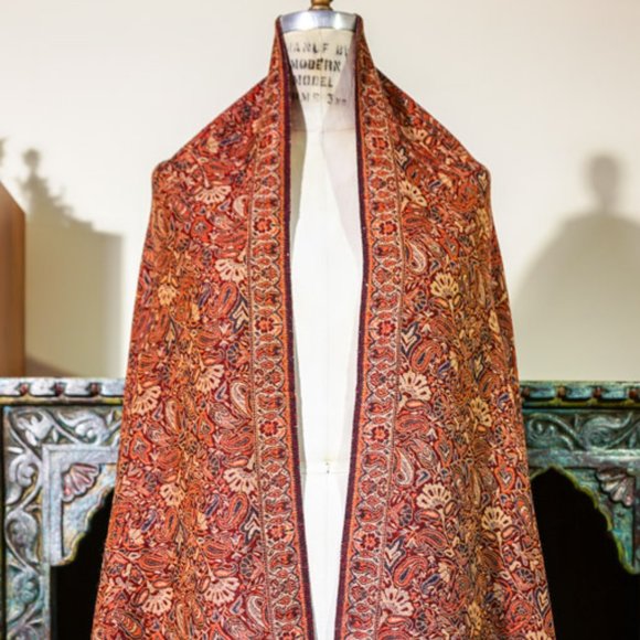 Floral Woven Wool Shawl with Fringes - 42" x 77" - Picture 3 of 9